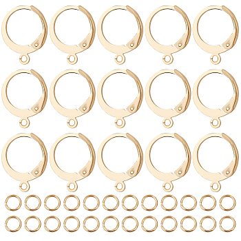 100Pcs 304 Stainless Steel Leverback Earring Findings, with Horizontal Loops & 120Pcs Jump Rings, Real 18K Gold Plated, 14.5x12x2mm, Hole: 1.2mm, Pin: 0.6mm