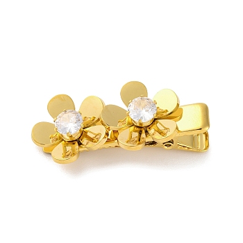 Flower Shape 304 Stainless Steel Alligator Hair Clips, with Rhinestone, Real 18K Gold Plated, 38x17x15mm