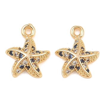 Brass Micro Pave Cubic Zirconia Pendants, Starfish Charms, Real 18K Gold Plated, 12x10x3mm, Hole: 1.2mm