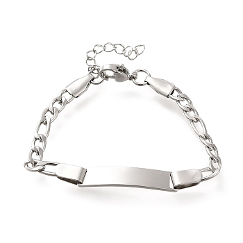 304 Stainless Steel Kids Bracelets, Blank Rectangle Link Bracelets, Platinum, 5-1/4 inch(13.3cm)