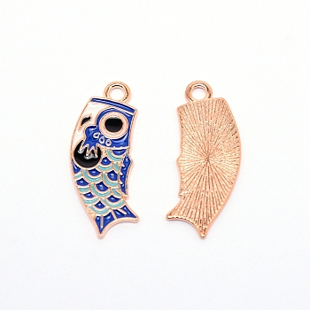 Aolly Enamel Pendants, Diy Earrings making, Fishnobori, Golden, 34x13.5x1.2mm, Hole: 2.5mm