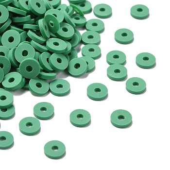 Handmade Polymer Clay Beads, for DIY Jewelry Crafts Supplies, Disc/Flat Round, Heishi Beads, Medium Sea Green, 6x1mm, Hole: 2mm, about 1175pcs/50g