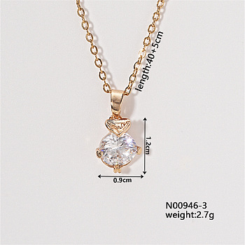 Chic Minimalist Flat Round Brass Micro Pave Cubic Zirconia Pendant Necklaces, Cable Chains Necklaces for Women, 15.75 inch(400mm)