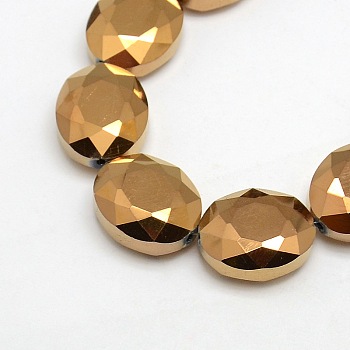 Faceted Electroplate Crystal Glass Oval Beads Strands, Full Copper Plated, 20x16x8mm, Hole: 1mm, about 35pcs/strand, 27.5 inch