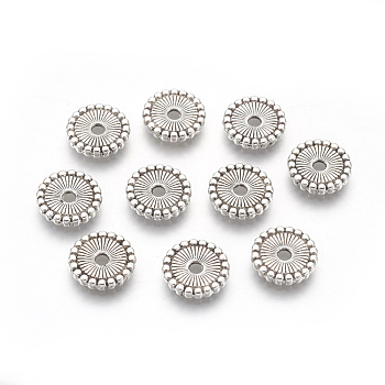Tibetan Style Spacer Beads, Cadmium Free & Nickel Free & Lead Free, Flat Round, Antique Silver, 12x2mm, Hole: 2mm