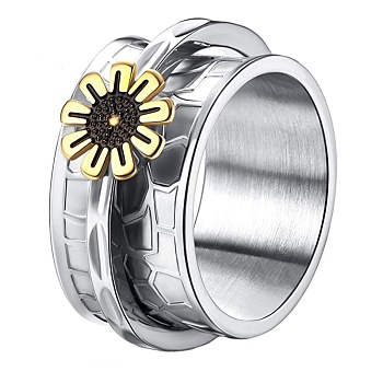 Non-Tarnish Stainless Steel Sunflower Rotating Finger Ring, Finger Ring, Calming Worry Meditation Jewelry for Women, Stainless Steel Color, US Size 7(17.3mm)