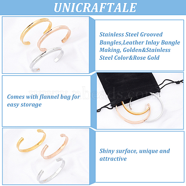 Unicraftale 3Pcs 3 Colors 304 Stainless Steel Grooved Open Cuff Bangle for Women(BJEW-UN0001-33)-5