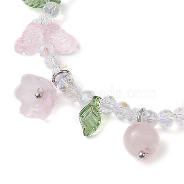 bracelet extensible en quartz rose naturel et perles de verre avec breloques florales(BJEW-JB10176-02)-3