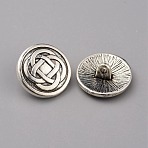 1-Hole Alloy Shank Buttons, Flat Round, Antique Silver, Flower Pattern, 17x7mm, Hole: 2mm(BUTT-WH0020-22B)