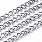 Tarnish Resistant 304 Stainless Steel Curb Chains, Twisted Chains, with Spool, Unwelded, Stainless Steel Color, 9x6x3mm, about 82.02 Feet(25m)/roll(CHS-N001-07P)