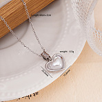 Brass Pave Cubic Zirconia with Imitation Pearl Heart Pendant Necklaces for Women, Real 18K Gold Plated, Platinum, 15.75 inch(40cm), Pendant: 22.2x15.8mm(FS-WG96657-02)