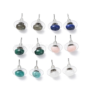 Natural Gemstone Stud Earrings for Women, with 304 Stainless Steel Ear Studs, Oval, 8x6mm, Pin: 0.8mm(EJEW-E285-01P)