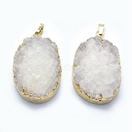 Natural Quartz Pendants, with Golden Tone Brass Findings, Oval, White, 42~42.5x26~31x11~16mm, Hole: 5x8mm(G-P383-09G)