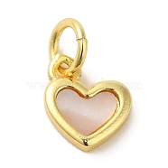 Brass Pendants, with Shell, Real 18K Gold Plated, Heart, 8.5x7.5x1.6mm, Hole: 3.2mm(KK-R162-001D-G)