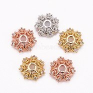 CZ Brass Micro Pave Cubic Zirconia Flower Bead Caps, Fancy Bead Caps, Cadmium Free & Nickel Free & Lead Free, Mixed Color, 8x3mm, Hole: 1mm(ZIRC-L003-8mm-01)