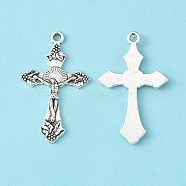 Tibetan Style Pendants, For Easter, Lead Free and Cadmium Free, Crucifix Cross Pendant, Antique Silver, 33.5x20.5x2.5mm, Hole: 2mm(LF11118Y)