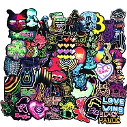 Waterproof PVC Colored Neon Style Stickers, for Water Bottles, Laptop, Luggage, Cup, Computer, Mobile Phone, Skateboard, Guitar Stickers, Mixed Pattern, Mixed Color, 20~65x55~80mm, 75pcs/set(STIC-PW0002-038A)