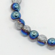 Round Half Electroplate Crackle Quartz Beads Strands, Synthetic, Blue, 8mm, Hole: 1mm, about 53pcs/strand, 15.7 inch(G-P060-8mm-01)