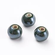 Handmade Porcelain Beads, Pearlized, Round, Dark Green, 10mm, Hole: 2~3mm(PORC-D001-10mm-01)