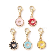 Donut Alloy Enamel Pendant Decorations, Stainless Steel Lobster Claw Clasps Charm for Bag Key Chain Ornaments, Mixed Color, 27mm(HJEW-JM01913)