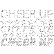Inspiring Word Cheer Up Glass Hotfix Rhinestone, Iron on Appliques, Costume Accessories, for Clothes, Bags, Pants, Word, 297x210mm(DIY-WH0303-035)