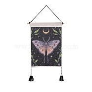 Bohemia Style Cloth Wall Hanging Tapestry, Vertical Tapestry, with Wood Rod & Iron Traceless Nail & Cord, for Home Decoration, Rectangle, Butterfly Pattern, 850mm(HJEW-E003-01S)