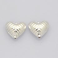 Brass Beads, Heart, Silver Color Plated, 15x17x7mm, Hole: 1mm(KK-J188-14S)