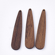 Undyed Walnut Wood Big Pendants, Teardrop, Saddle Brown, 52x11x3mm, Hole: 1.4mm(WOOD-T023-03)