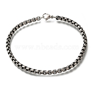 304 Stainless Steel Box Chain Bracelets for Men, Antique Silver, 8-7/8 inch(22.5cm), Link: 4x4x4mm(BJEW-B096-33B-AS)