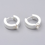 201 Stainless Steel Huggie Hoop Earrings Findings, with Vertical Loop, with 316 Surgical Stainless Steel Earring Pins, Ring, Silver, 15x13x4mm, Hole: 1.4mm, Pin: 1mm(STAS-A167-01B-S)