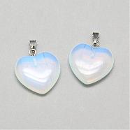 Opalite Pendants, with Iron Findings, Heart, Platinum, 21~22x20x4~5mm, Hole: 6x2mm(G-T002-23)