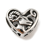 316 Surgical Stainless Steel  Hollow Out Beads, Heart with Twelve Constellations, Aries
, Aries, 10x12x6.5mm, Hole: 4mm(STAS-Q304-01H-AS)