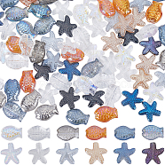 120Pcs 12 Style Electroplate Glass Beads, AB Color Plated, Starfish & Fish, Mixed Color, 10~13x14x5~6mm, Hole: 0.8~1mm, 10Pcs/style(EGLA-SC0001-19)