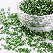11/0 Two Cut Glass Seed Beads, Hexagon, Silver Lined Round Hole, Green, Size: about 2.2mm in diameter, about 37500pcs/Pound(CSDB27)