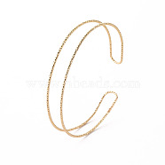 Brass Cuff Bangles, Textured, Nickel Free, Real 18K Gold Plated, Inner Diameter: 1-3/4x2-1/4 inch(4.3x5.6cm)(BJEW-T017-01G-NF)