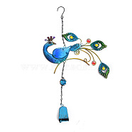 Iron Pendant Decorations, with Glass, Wind Chime, Home Decoration, Peacock, Deep Sky Blue, 470x250mm(PW-WG24730-02)