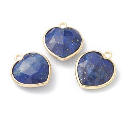 Natural Lapis Lazuli Pendants, with Golden Brass Edge, Faceted, Heart, 19x16.5x6~6.5mm, Hole: 1.6mm(X-G-B009-03G-C)