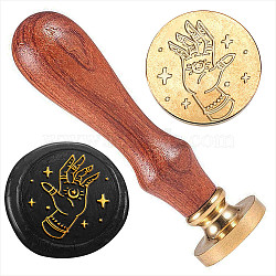 Golden Plated Brass Sealing Wax Stamp Head, with Wood Handle, for Envelopes Invitations, Gift Cards, Palm, 83x22mm, Head: 7.5mm, Stamps: 25x14.5mm(AJEW-WH0208-913)