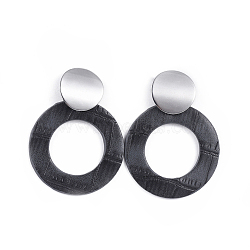 PU Leather Dangle Stud Earrings, with 304 Stainless Steel Stud Earring Findings, Ring, Gray, 57mm, pin: 0.8mm(EJEW-JE03294-01)