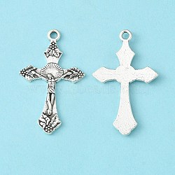 Tibetan Style Pendants, For Easter, Lead Free and Cadmium Free, Crucifix Cross Pendant, Antique Silver, 33.5x20.5x2.5mm, Hole: 2mm(LF11118Y)