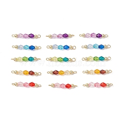 15Pcs 5 Colors Acrylic Bicone Beaded Connector Charms, with 304 Stainless Steel Loops and Synthetic Non-magnetic Hematite Beads, Golden, Mixed Color, 33.5x5.5mm, Hole: 2mm and 3mm, 3pcs/color(PALLOY-JF03476)