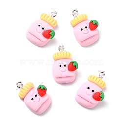 Resin Pendants, with Platinum Iron Peg Bail, Canned Strawberry, Pearl Pink, 24.5x17x8.5mm, Hole: 2mm(RESI-C002-18)