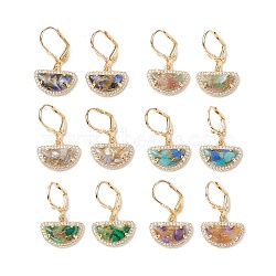Brass Micro Pave Cubic Zirconia Leverback Earring, with Glass Finding, Half Round, Mixed Color, 30x17mm(EJEW-C077-15KCG)