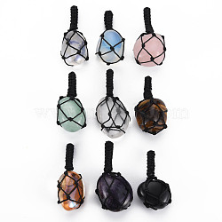 Natural & Synthetic Gemstone Big Pendants, with Woven TaiWan Nylon Thread, Nuggets, 44.5~58x24.5~28.5x15~32.5mm, Hole: 7~10.5x6.5~9mm(G-S299-152)