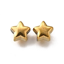 304 Stainless Steel Beads, Star, Ion Plating(IP), Real 18K Gold Plated, 6.5x7x5mm, Hole: 2mm(X-STAS-V009-03G)