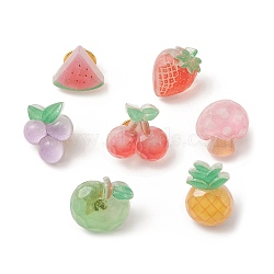 Resin Fruit Brooches, with Iron Pins, Watermelon/Strawberry/Grape, Mixed Color, 19.5~22x15~20x5~8mm(JEWB-BR00108)