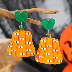 Funny Heart with Pumpkin Acrylic Fashion Stud Earrings, Halloween Style Personality Earrings, Green, Eye, 52x32mm(BY9721-1)