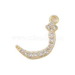 Rack Plating Brass Micro Pave Clear Cubic Zirconia Pendants, Long-Lasting Plated, Lead Free & Cadmium Free, Arabic Alphabet, Real 18K Gold Plated, 16.5x14x2mm, Hole: 1.2mm(KK-A224-03D-G)