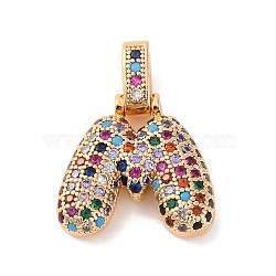 Brass Micro Pave Cubic Zirconia Pendants, Real 18K Gold Plated, Colorful, Letter M, 18.5~24x12.5~25.5x5~5.5mm, Hole: 5x3mm(KK-C076-29M-G02)