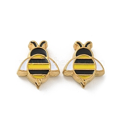 Ion Plating(IP) 304 Stainless Steel Beads, with Enamel, Real 18K Gold Plated, Bees, Gold, 13x11x4mm, Hole: 1.4mm(STAS-R008-01G)